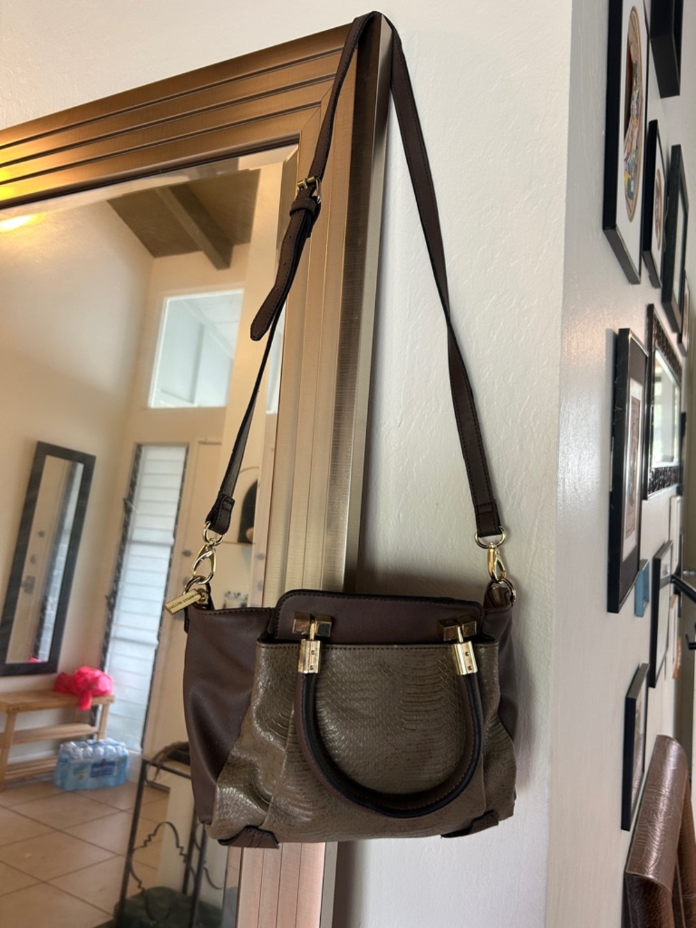 Danielle Nicole Two-Tone Brown Textured Leather Crossbody Shoulder Bag